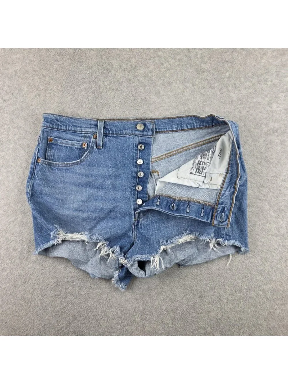 Levis 501 Cut Off Shorts Womens 34 High Rise Button Fly Distressed Frayed Denim